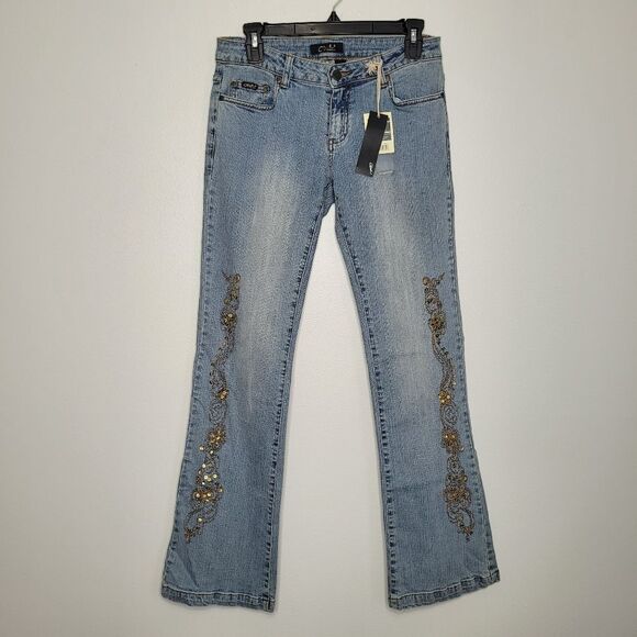 American Vintage Denim - Vintage y2k crash gold embroidery sequins bootcut jeans size 3 NWT